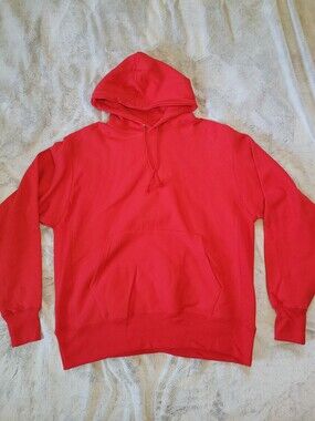 Champion Mens Large Reverse Weave Heavyweight Red Pullover Hoodie C Logo Sleeve